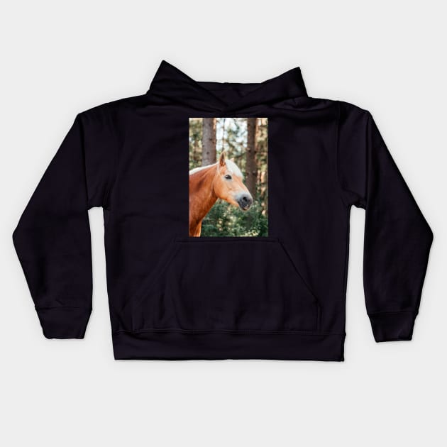 Haflinger mare in the forest Kids Hoodie by M-Hutterer